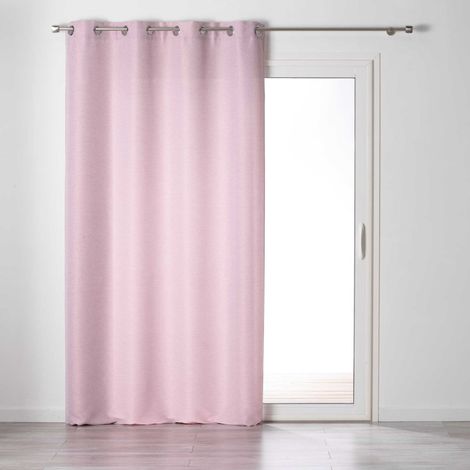 Paris Prix – Rideau à oeillets tamisant 140x240cm – 100% polyester – Lavable en machine à 30°C – Finition chambray – Couleur rose (1/3)