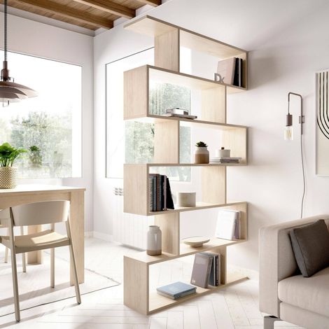 Dmora - Bücherregal Misma, Mehrzweck-Büroregal, Bücherregal mit 6 Regalen, 80x25h190 cm, Eiche (1/5)