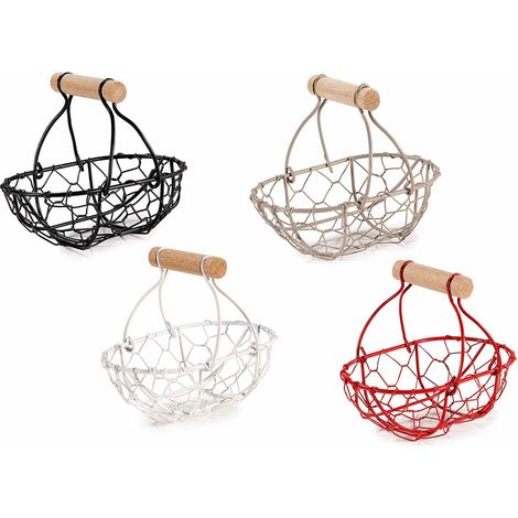 Cestini in metallo colorato nero bianco grigio e rosso a rete di forma ovale con manico in legno, set da 16 pezzi, cm 13x8x5 H (con manico11)