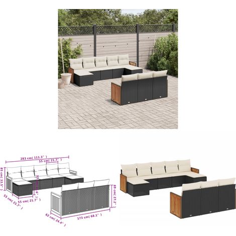 10-tlg. Garten-Sofagarnitur mit Kissen Schwarz Poly Rattan - Gartensorte - Gartenmöbelset - PE-Rattan Möbel - Outdoor Lounge Set - Balkonmöbel - Home & Living (1/3)