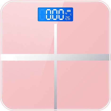 Balance numérique en verre trempé, précision intelligente, pèse-personne pour maison, doré rose, 26x26cm, piles incluses (1/5)