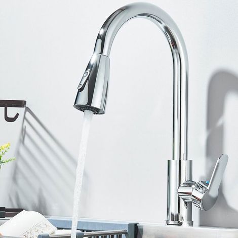 Robinet De Cuisine Avec Douchette Extractible Mitigeur Cuisine 2 Jets d\'eau Pivotant 360-Ywey (1/5)