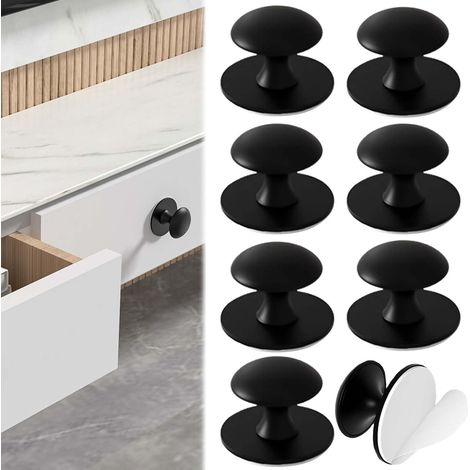 8 Pièces Rond Autocollante Boutons d'Armoire, Noir Poignée de Meuble Poignée pour Tiroir Sans Percage, Rond Bouton de Meubles autocollante Poignet de Tiroir Autocollante (1/5)