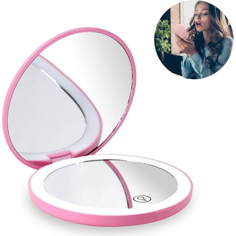 Miroir de maquillage pliable LX-2302C (Rechargeable) - Rose (Rechargeable 10 fois)