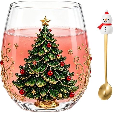 Tasse En Verre De Noël Santa Mugs En Verre À Vin Père Noël Bonhomme De Vaisselle De Noël Mignonne Pour Lait Et Sodas Boissons Eaux Fêtes De Fin D'Année Action De Grâce Cuisine De Mai (1/5)