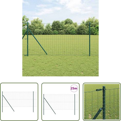 vidaXL Außenzaun - Zaun mit Pfosten Grün 1 x 25 m Stahl und PVC (1/5)