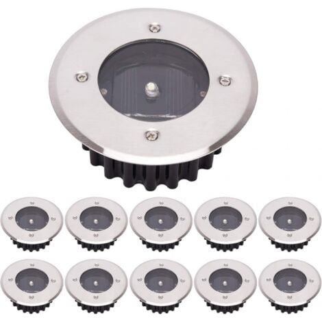 YMYNY LED Lampe solaire au sol 10 Pack, lumière extérieure, Réverbère Lumières, Ensevelies Lumière, étanche IP65 (Blanc Froid, Rond) [Classe énergétique A+] (1/4)