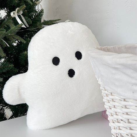 Coussin fantôme noir d'Halloween, coussin décoratif mignon et effrayant en peluche, coussin doux en forme de fantôme pour canapé, lit, fauteuil, 30 x 40 cm (1/5)