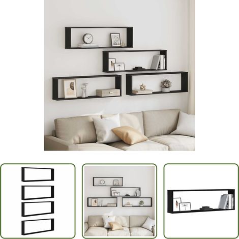 Rangement murale - Étagères murales cube 4 pcs chêne noir 100x15x30 cm bois (1/5)