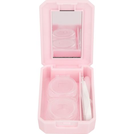 Étui à lentilles avec miroir, pince à lentilles et outil de retrait - Boîte de trempage et rangement pour lentilles de contact - Rose (1/5)