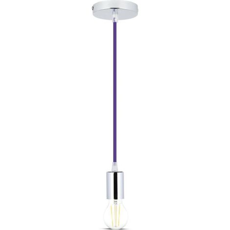 Lámpara de araña LED cilíndrica de metal V-TAC con portalámparas E27 (máx. 60 W), 100 cm de largo, cable cromado morado (1/5)