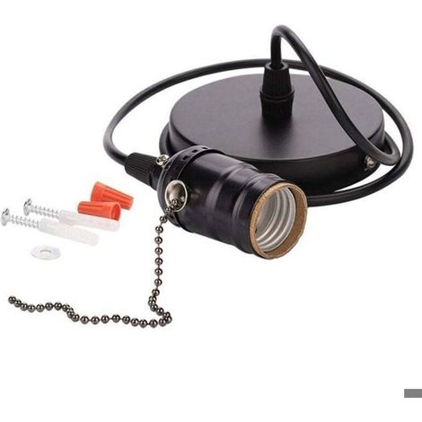 Support de lampe suspendu vintage - PZCC - E27 - Interrupteur à tirette - 95 cm - Noir perle - Installation au plafond (1/4)