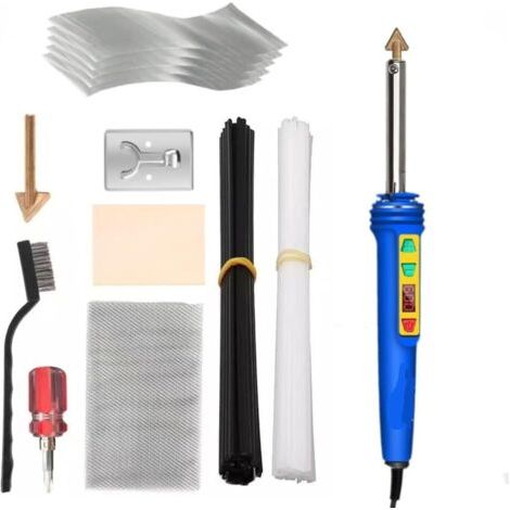 Kit de réparation de soudure plastique 2 en 1 100 W avec fer à souder à température réglable LCD (200-600 °C), 40 baguettes de soudure et 4 pointes de soudure, kit de réparation plastique pour pare-ch