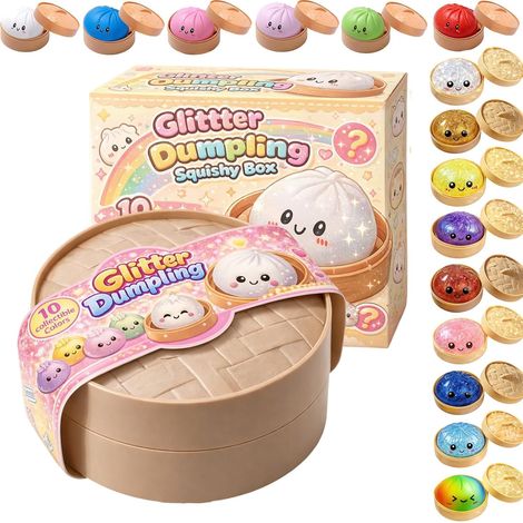 Squishy Dumpling,Glitter Squishy Dumpling Mystery Glitter Rainbow Dumplings Squishiest avec Visage Stress Anxiety Relief Toys Géant Relief Sensory Ball Soft Squeeze Sensory Toys (Aléatoire-1pc) (1/5)