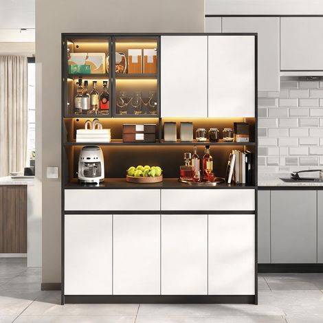 Buffet haut 120 x 38 x 160 cm MDF avec LED et rangement (1/5)
