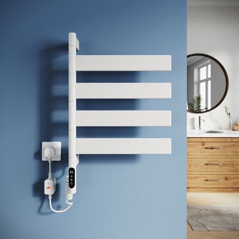 ELEGANT Electric Heated Towel Rail 700 x 450mm, Wi-Fi Smart Carbon Fiber Heated Towel Rail, 180° Swivel Bars, Fast Heating Low Energy Wall Mounted Bathroom Towel Radiator, White (1/5)