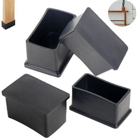 Lot de 4 protections pour pieds de table et de chaise - Embouts rectangulaires en PVC et caoutchouc - Protections pour pieds de meubles - Embouts silencieux - 1,5 x 3 cm - Noir - Convient aux pieds de (1/5)