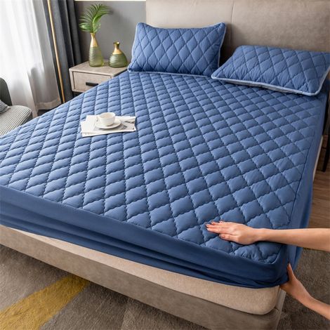 Filiyano-Housse de matelas unie, anti-poussière et imperméable pour matelas de 5 à 25 cm d'épaisseur (Bleu foncé/200X200cm) (1/4)