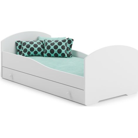 Lit simple Luk blanc 70x140 avec tiroir, matelas, sommier