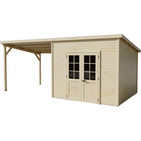 Caseta de jardín de madera 280x280 cm con leñera – Espesor de pared 28 mm – Techo de acero galvanizado – Ventanas de cristal – LAX3030.02B Foresta (1/4)