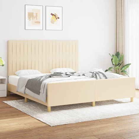 Cadre de lit sans matelas crème 180x200 cm tissu (1/5)