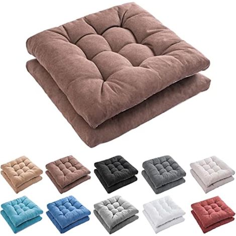 Lot de 2 coussins de chaise d'extérieur touffetés et confortables de qualité supérieure - Rembourrage épais - 48,3 x 48,3 cm - Chocolat (1/5)