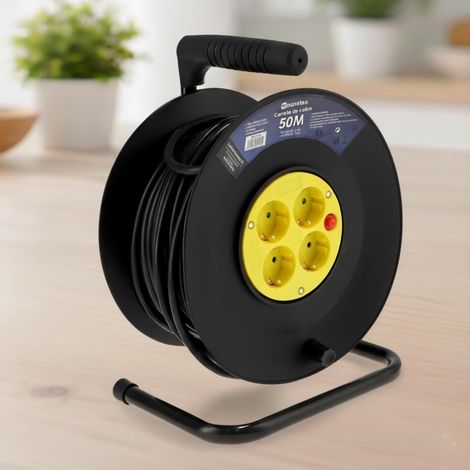 Enrouleur de Câble Extérieur 50 m 4 Prises 3200W 16A Câble H05VV-F 3G1,5 mm² Protection Enfants Rallonge Électrique pour Jardin, Garage et Atelier (1/5)