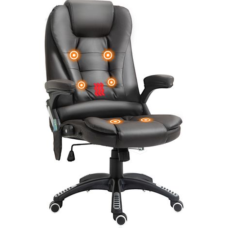 6-Point Massage Office Chair with Seat Heated for Home Office, PU Lear High Back Executive Desk Chair with Adjustable Height and 360° Swivel for Work Study, Brown (1/5)