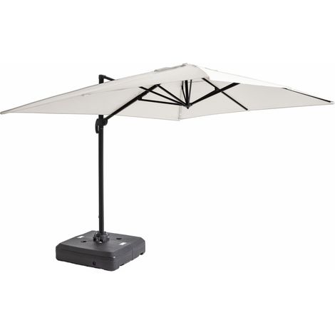 Parasol déporté 3x4m et dalle à lester sur roues aluminium blanc