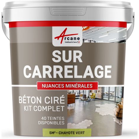 Béton ciré sur carrelage, cuisine, salle de bain, mural, sol, plan de travail, décoratif, revêtement, douche, kit - 5 m² (en 2 couches) Chayote Vert - ARCANE INDUSTRIES
