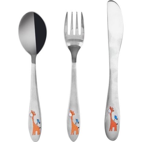 Set di 3 posate in acciaio per bambini a forma di giraffa. (1/3)