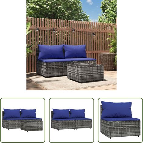 Canapé extérieur - Salon de jardin 3 pcs avec coussins Gris Résine tressée (1/5)