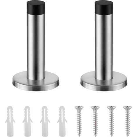 Robust door stop for skirting boards - Set of 2 door block - Stainless steel wall door stopper with rubber tip - Stopper (1/4)