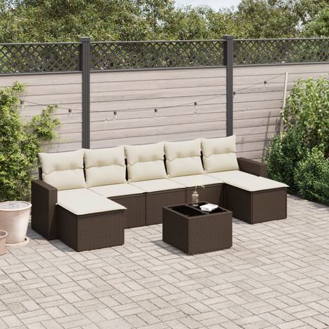 Set sofás de jardín 8 piezas y cojines ratán sintético marrón vidaXL (1/3)