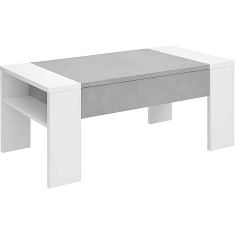 Tavolino contenitore Tinus con piano sollevabile colore cemento e bianco (1/4)