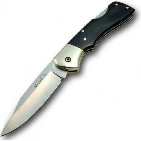Navaja Muela BX Maderas, BX-8M, con bloqueo, cachas micarta negra y virola alpaca, hoja de 8,5 cm, tamaño total 18,5 cm + tarjeta multiusos de regalo