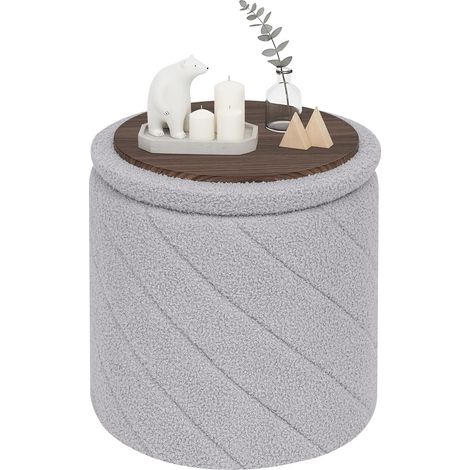 Pouf de Rangement Pliable Rond, Tabouret, Amovible Couvercle, Table Basse et Repose-Pieds pour Salon, Chambre, Ø 33 x 35 cm, Gris (1/5)
