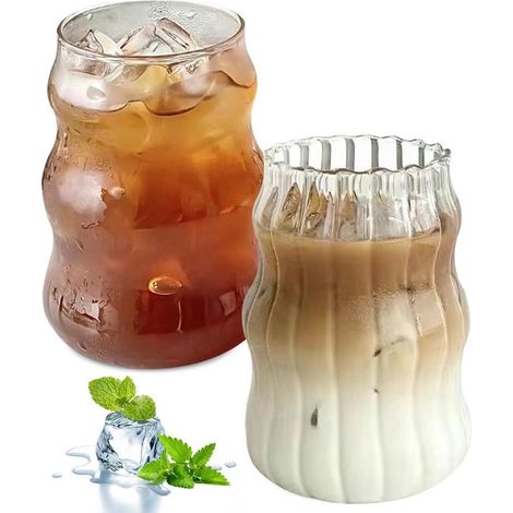 Lot de 2 verres à boisson côtelés, 530 ml, pour café glacé et cocktails (1/5)