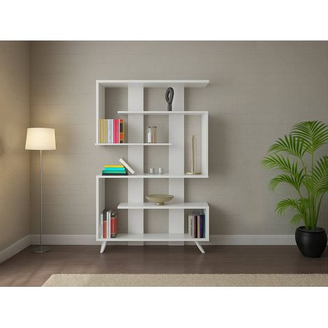 Dmora - Libreria Gienah, Scaffale da ufficio, Mobile portalibri, Biblioteca, 120x20h162 cm, Bianco, con imballo rinforzato, con imballo rinforzato