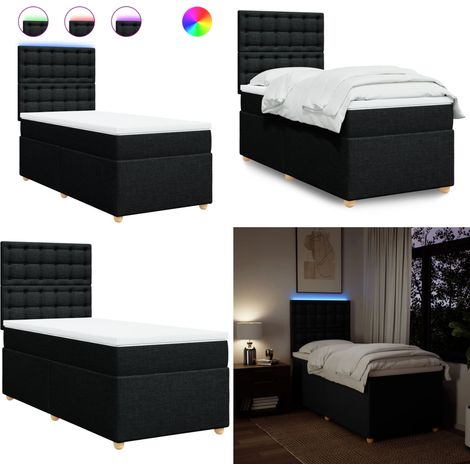 Boxspringbett mit Matratze Schwarz 90x190 cm Stoff - Boxspringbett - Doppelbett - Bettenrahmen - Schlafzimmermöbel - LED Beleuchtung - Home & Living (1/5)