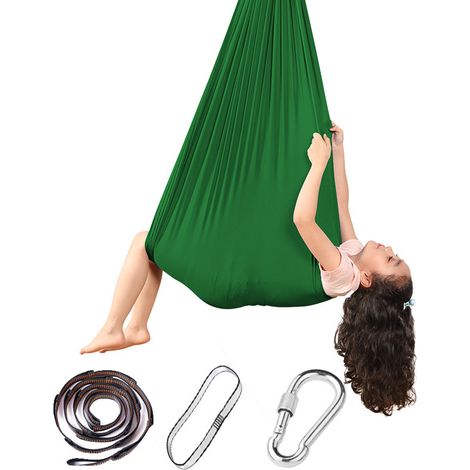 Filiyano-Balançoire sensorielle thérapeutique pour enfants et adultes, verte, 100 x 280 cm, Blue Lake, avec fixation murale (1/2)