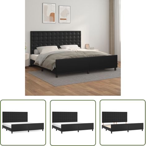 The Living Store Cadre de lit sans matelas noir 200x200 cm similicuir - Cadre De Lit - Lit Double - Tête De Lit Ajustable - Similicuir - Meuble Chambre À Coucher (1/5)