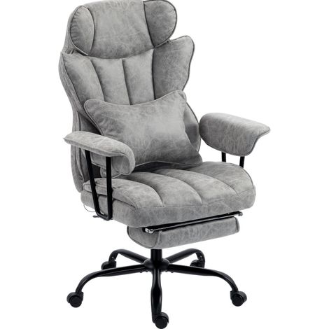 Silla de oficina con masaje de 6 puntos y calor, reposapiés reclinable gris MODENUIT (1/4)