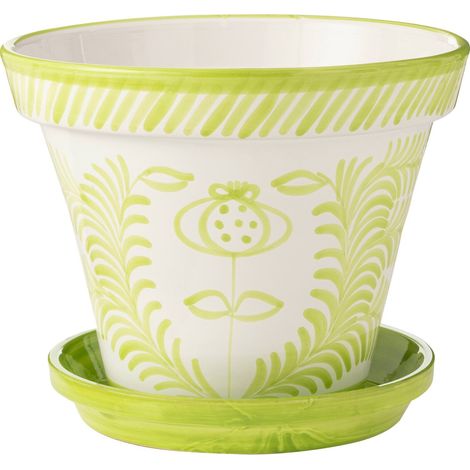 Cache pot en céramique peint à la main vert style andalou - Vert pastel motifs blancs (1/3)