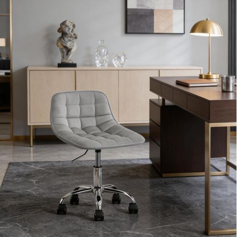 Bürostuhl 43x50x60-67.5 cm hellgrau Samt Metall höhenverstellbar mit Rollen (1/5)