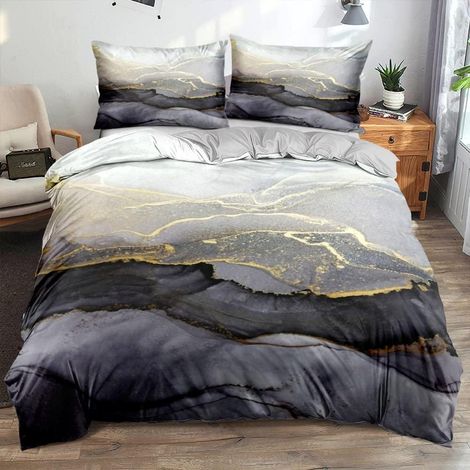 Bettwäsche-Set 220x240 cm 3-teilig Marmor Grau Mikrofaser mit Reißverschluss