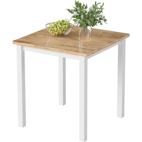 Quadratischer Esstisch aus Gummibaumholz 69 x 69 x 75 cm, Eicheffekt und Weiß (1/5)