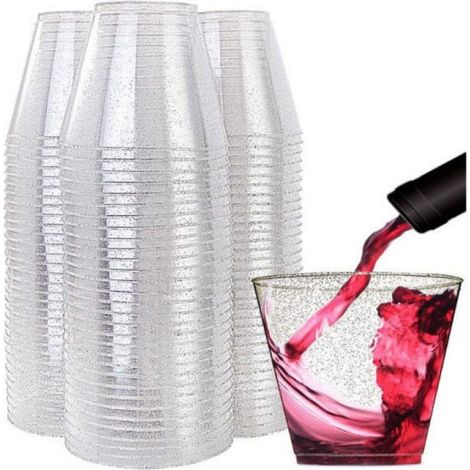 25 gobelets plastique paillettes, 270 ml, diamètre 7,5 cm, hauteur 9,6 cm, sans BPA, réutilisables, pour mariage et fête (1/5)