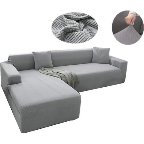 Housse de canapé extensible,YSTP housse de canapé d'angle, pour canapé 3 places ou canapé en L, gris clair, 190-230 cm (1/4)
