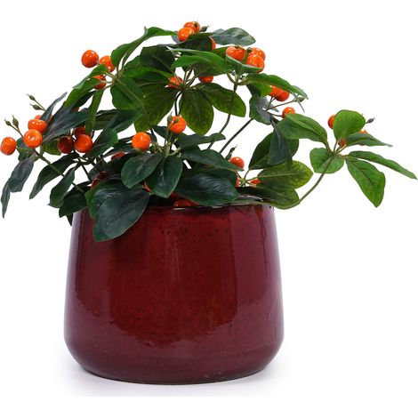 CHICFURN Set de 4 macetas de cerámica esmaltada en rojo brillante, Ø33/26/20/15 cm, para interior, balcón y jardín, diseño liso, resistente y decorativo (1/5)